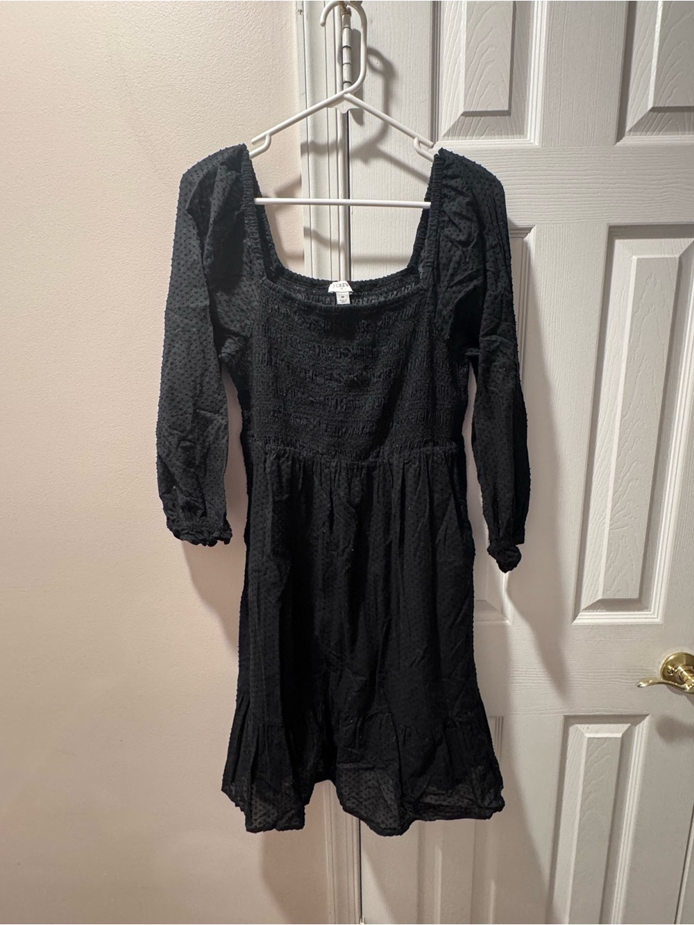 J.Crew Black Smocked Square Neck Off Shoulder Dress M